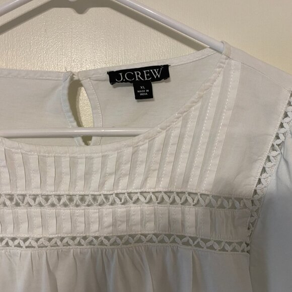 J. Crew #BP030 Women's S/S White Lace-Trim Puff-Sleeve Tee Shirt Top Blouse XL - Picture 3 of 11